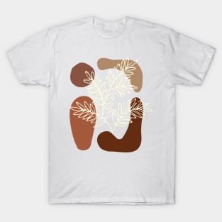 Minimal Modern  Abstract Shapes White leaves Warm Tones  Design T-Shirt